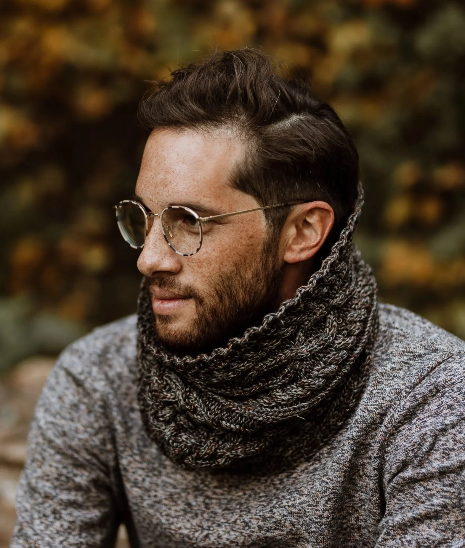 Merino wool blend unisex cowl in decorative Aran knit ethically produced in The Netherlands