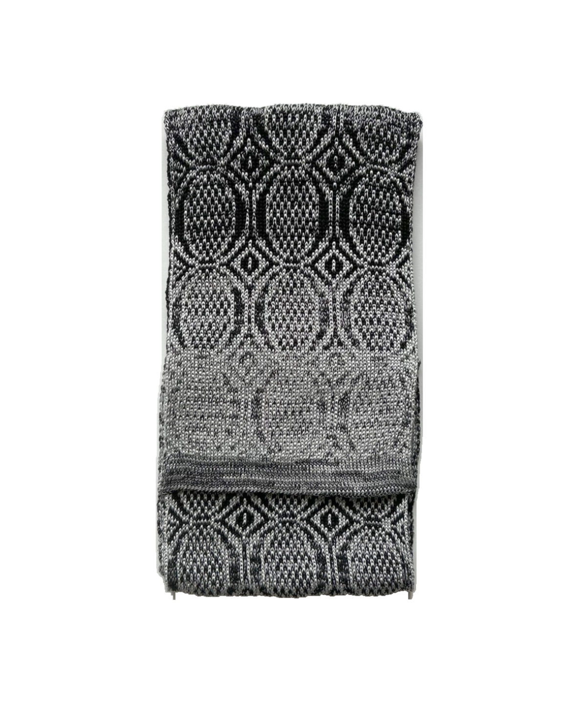 Folded Rock scarf from the Elements collection, featuring a refined graphic pattern in black and silver grey.png