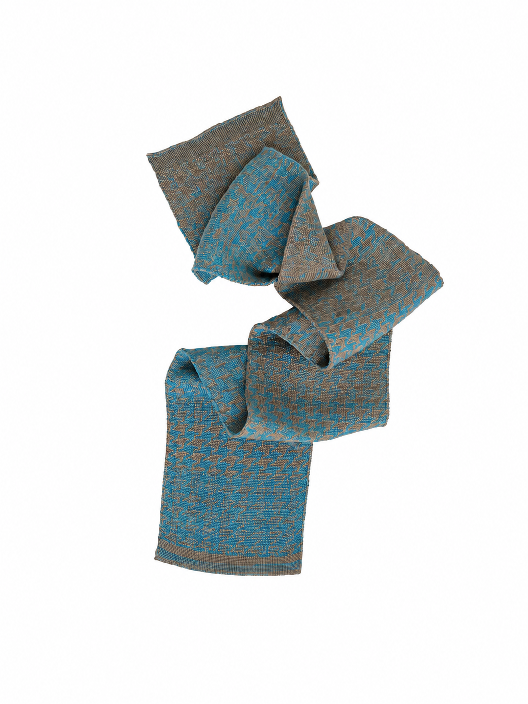 Teal scarf from the Elements collection, loosely draped in a graphic pattern of teal blue and mauve grey.png