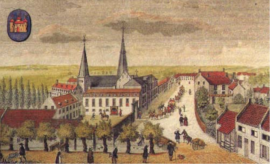 Historical view of Thorn around 1780, showing the Princess-Abbess’s palace, the Abbey Church and the surrounding town.