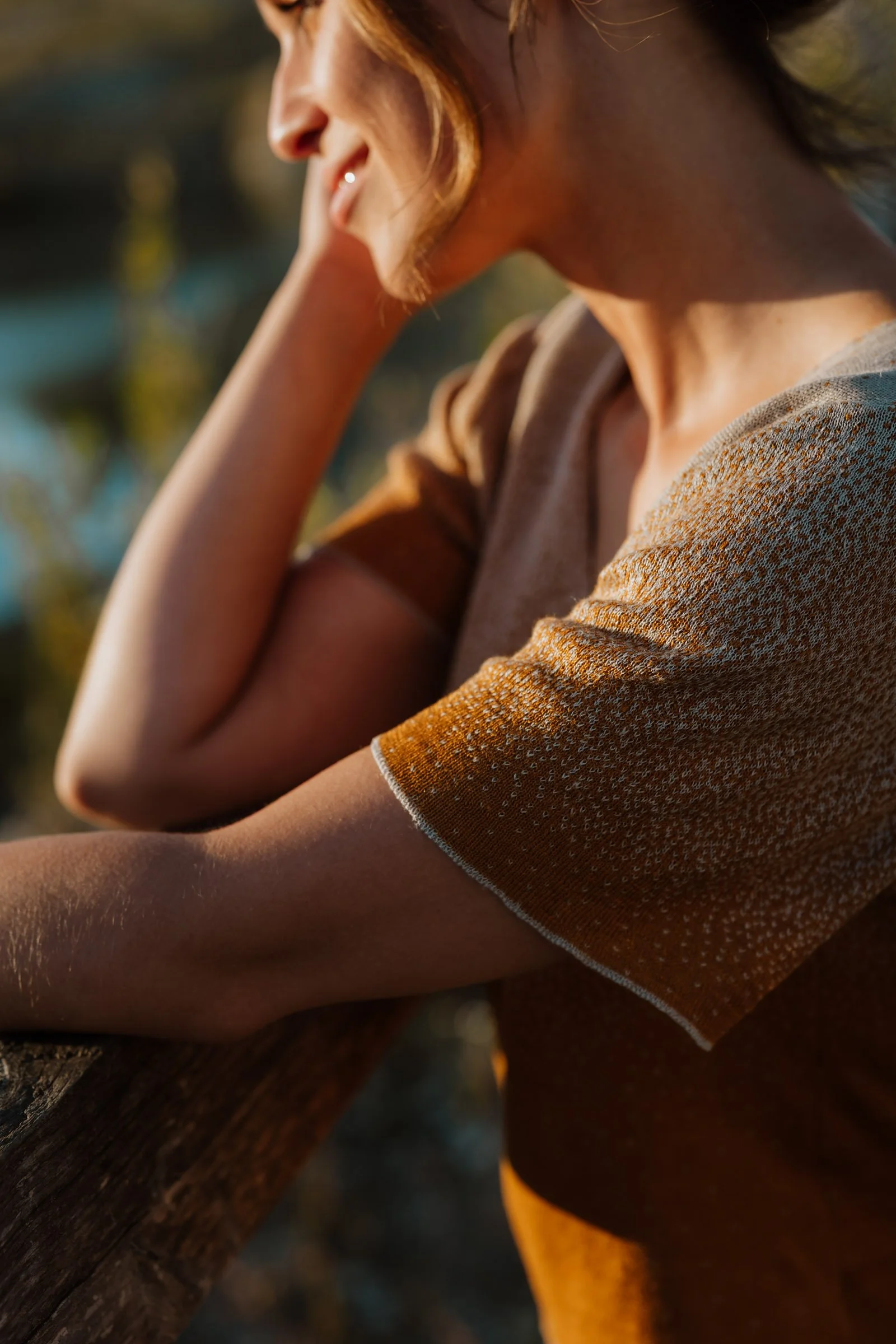 Sleeve detail of Bali gradient knit tee