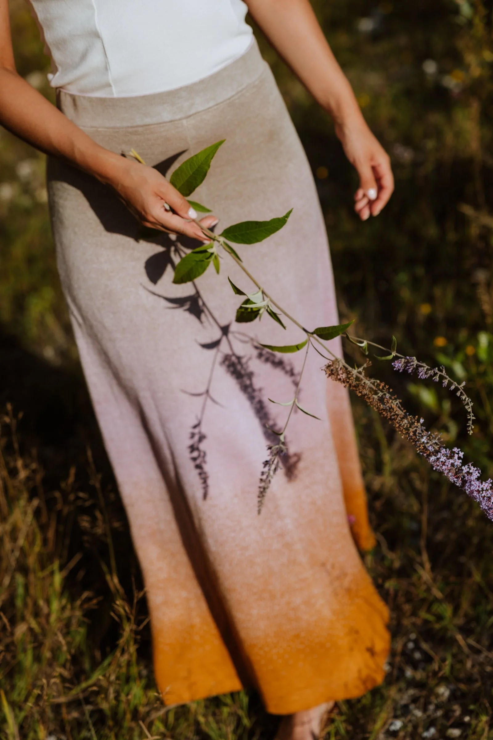 Detail of Bali gradient maxi skirt in double knit cotton