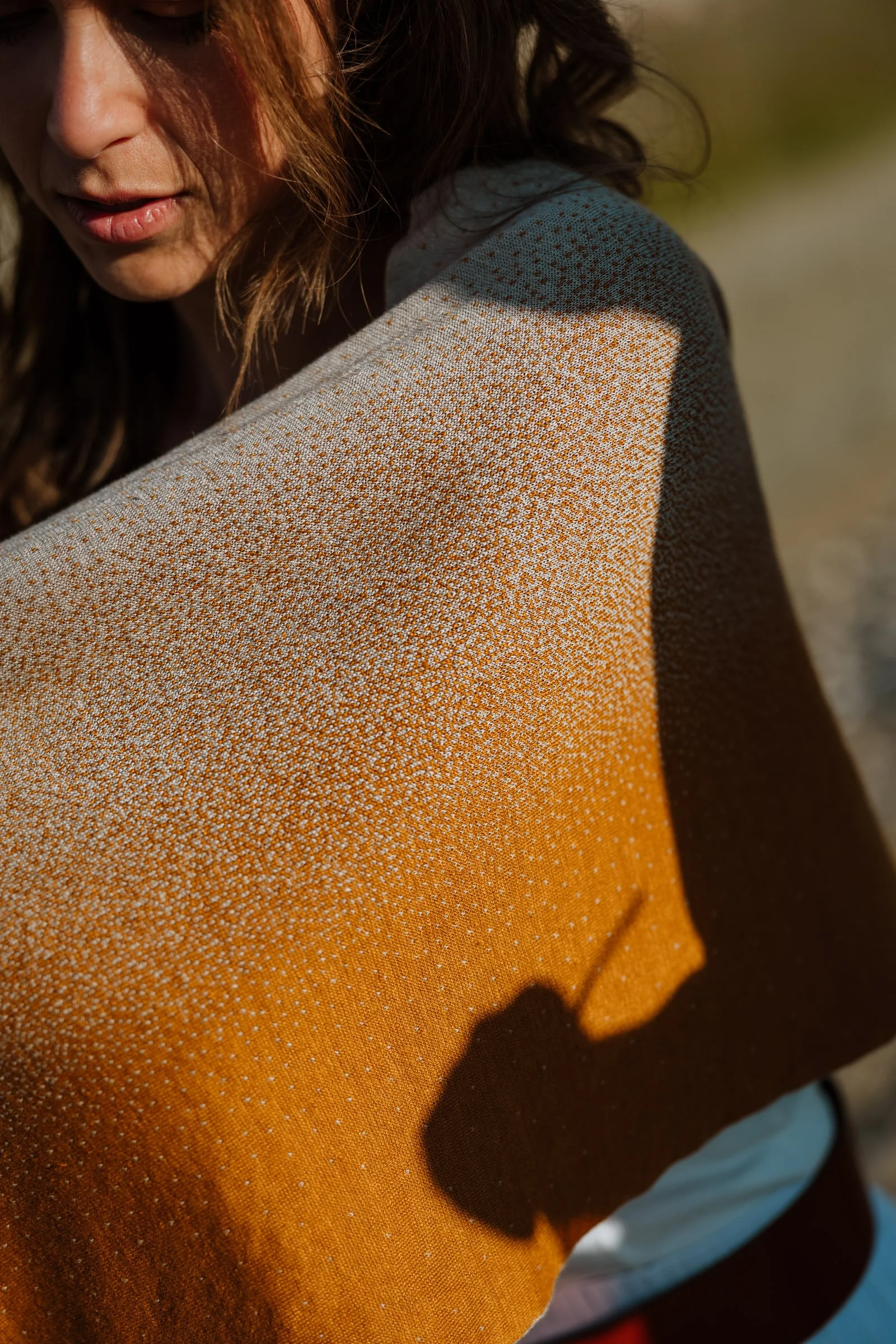 Detail of Bali double knit cotton gradient scarf