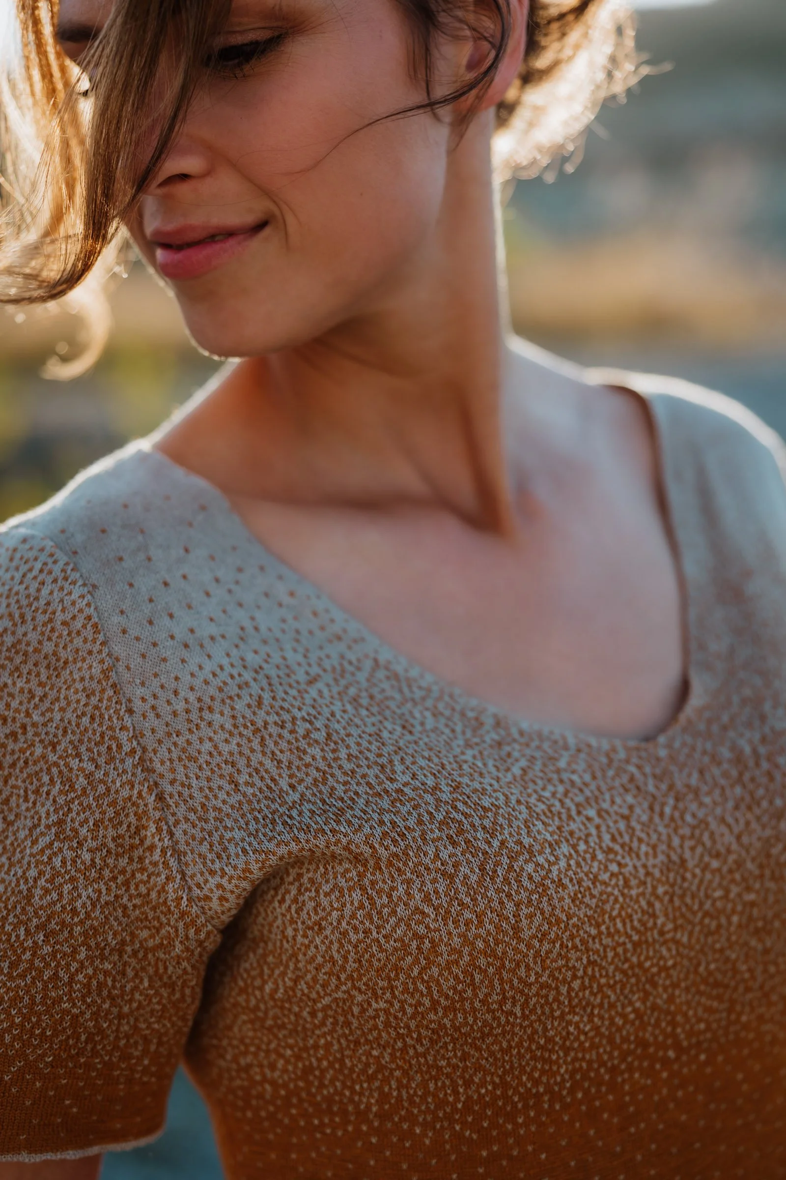 Detail of Bali double knit cotton gradient tee