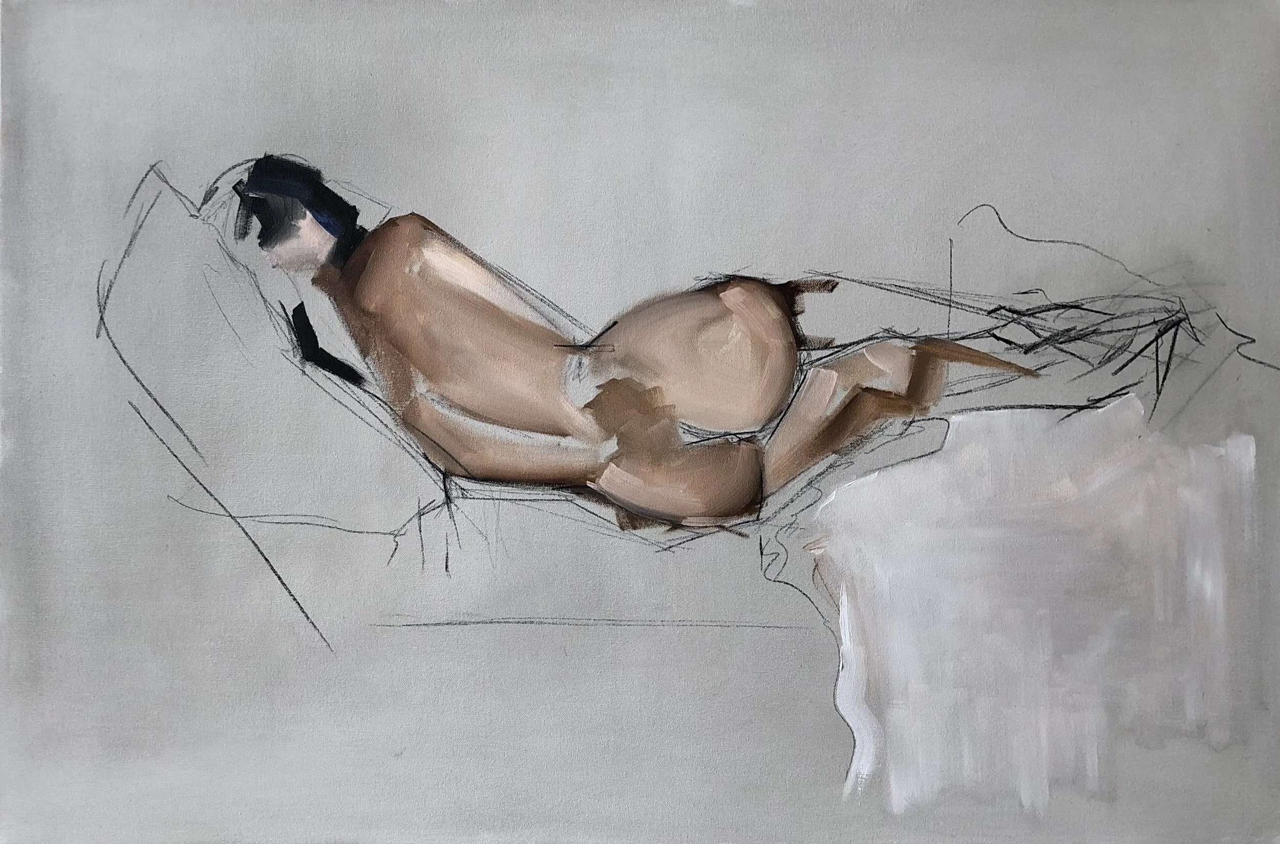 Painting titled 'Original Nude' by Teniqua Crawford, oil on canvas of a nude female body from behind