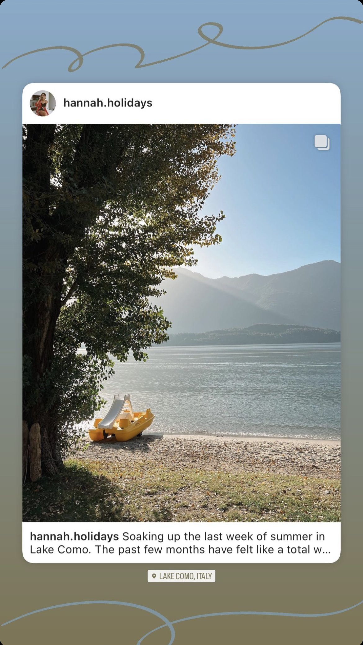 Hannah Holidays, Lake Como