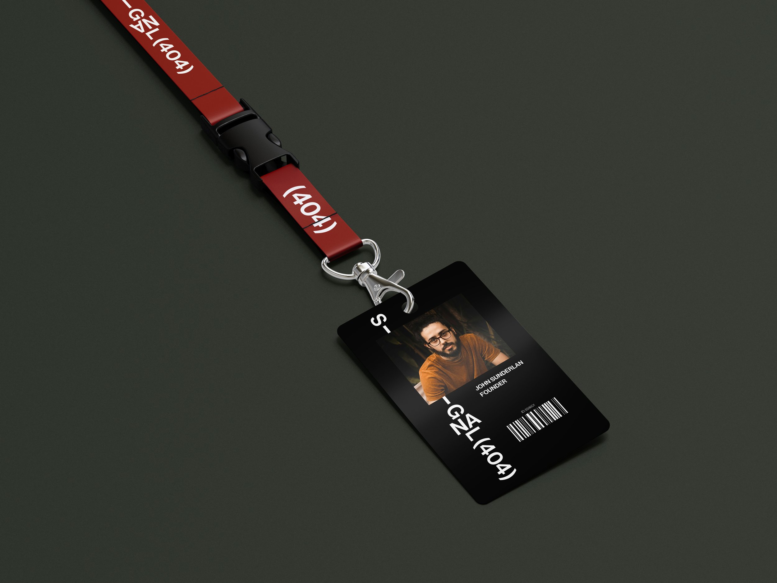 Signal 404 badge and lanyard
