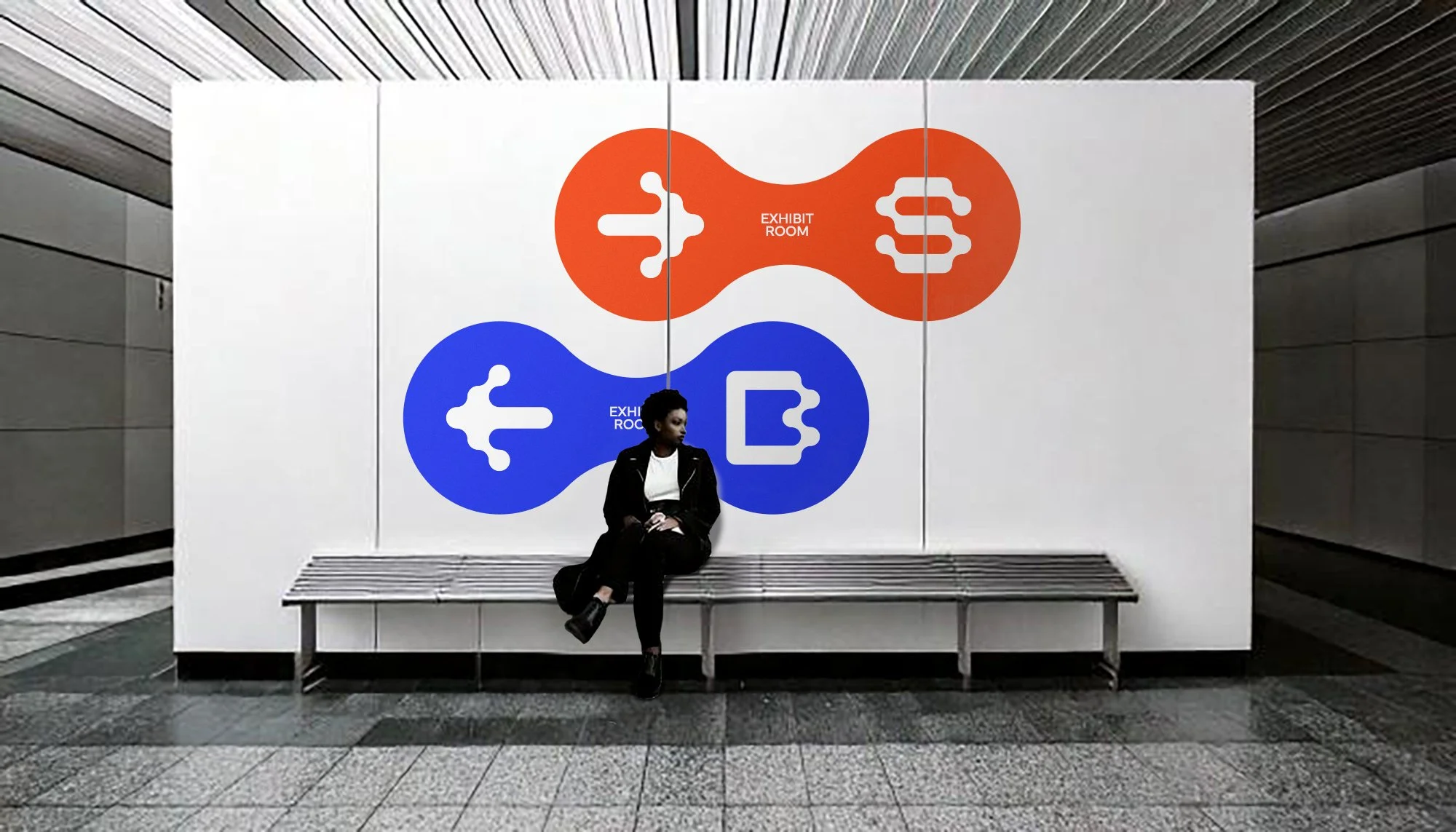 Convergence Museum of Multimedia Art interior with wayfinding on the walls using the brands custom typeface