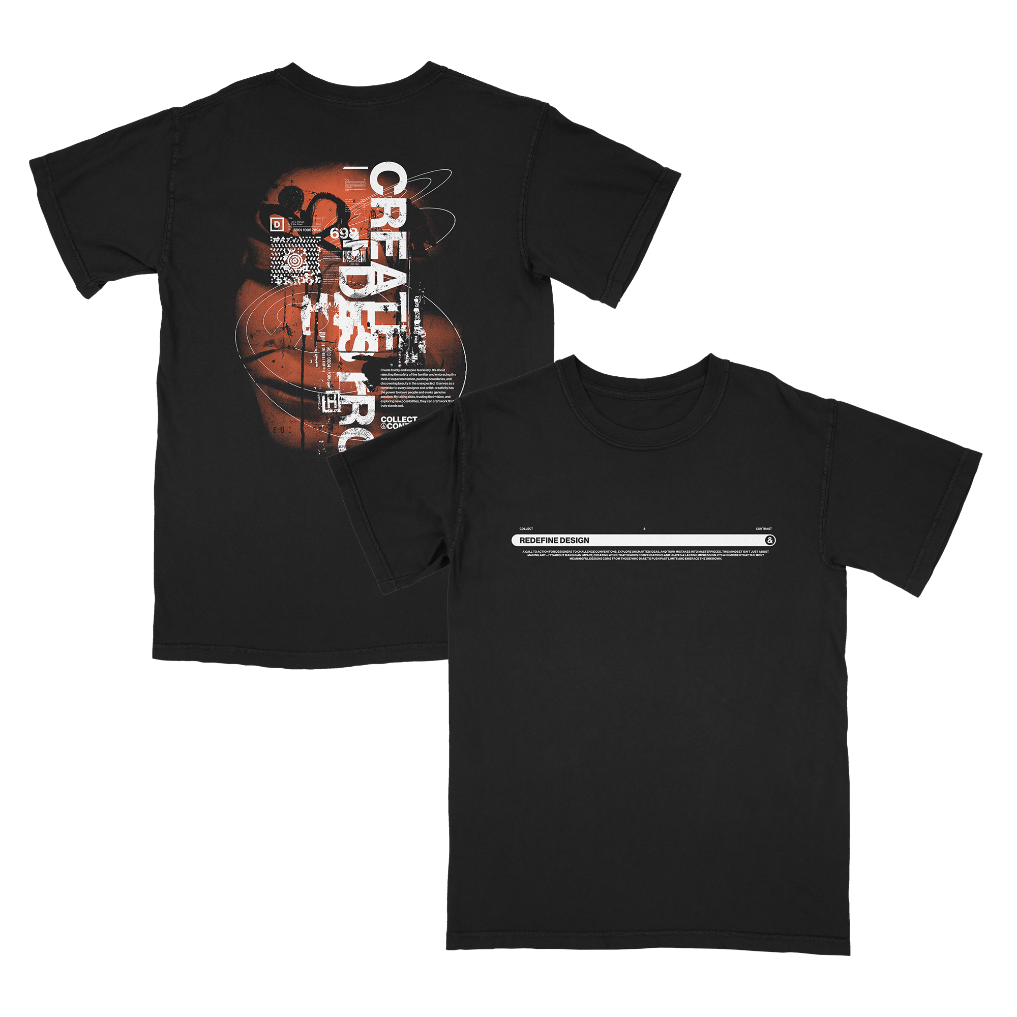 merch design for Collect & Contrast. The design is a collage of elements including the brand logo and icon