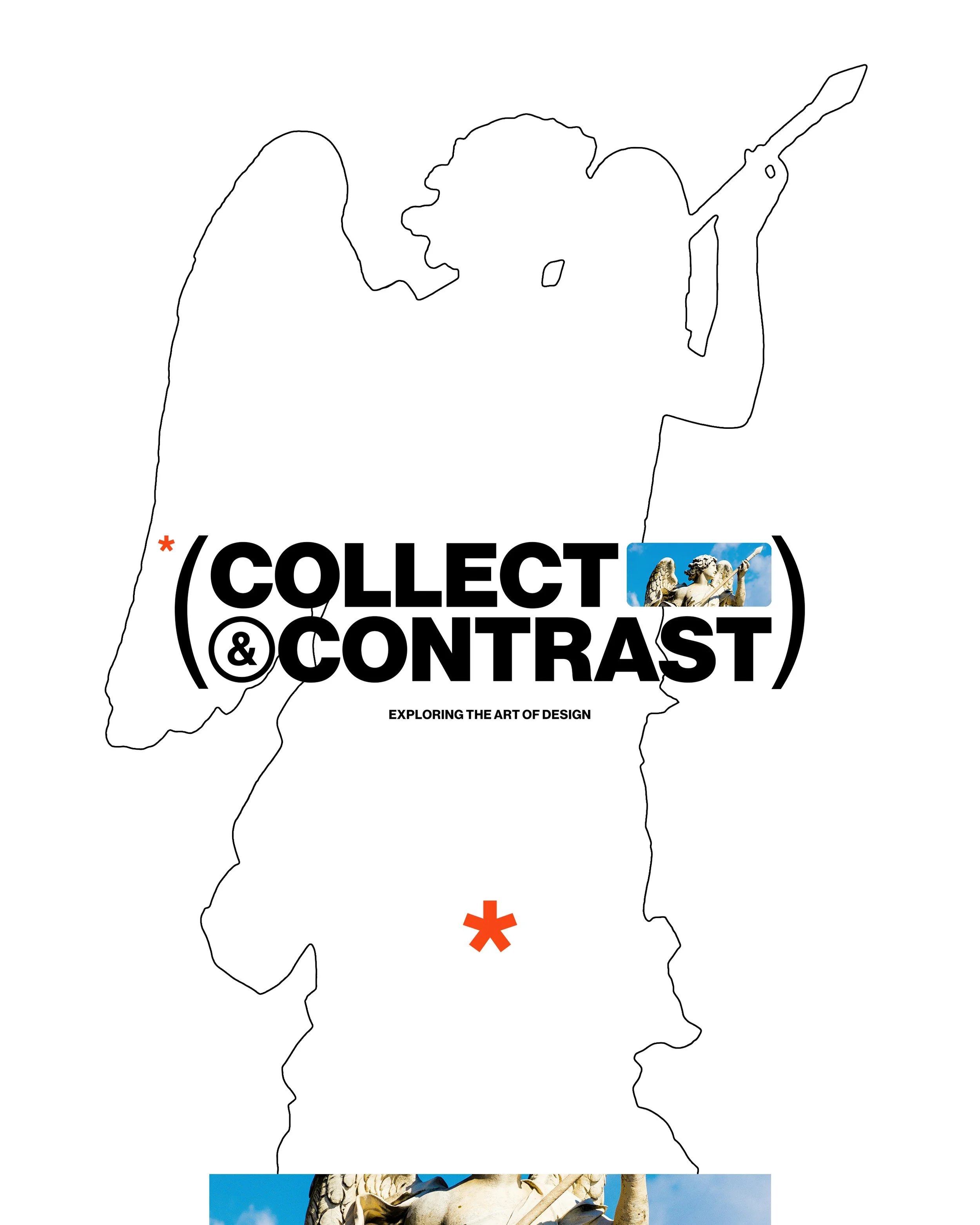 Poster design for Collect & Contrast featuring an the brand logo and the outline of an angel