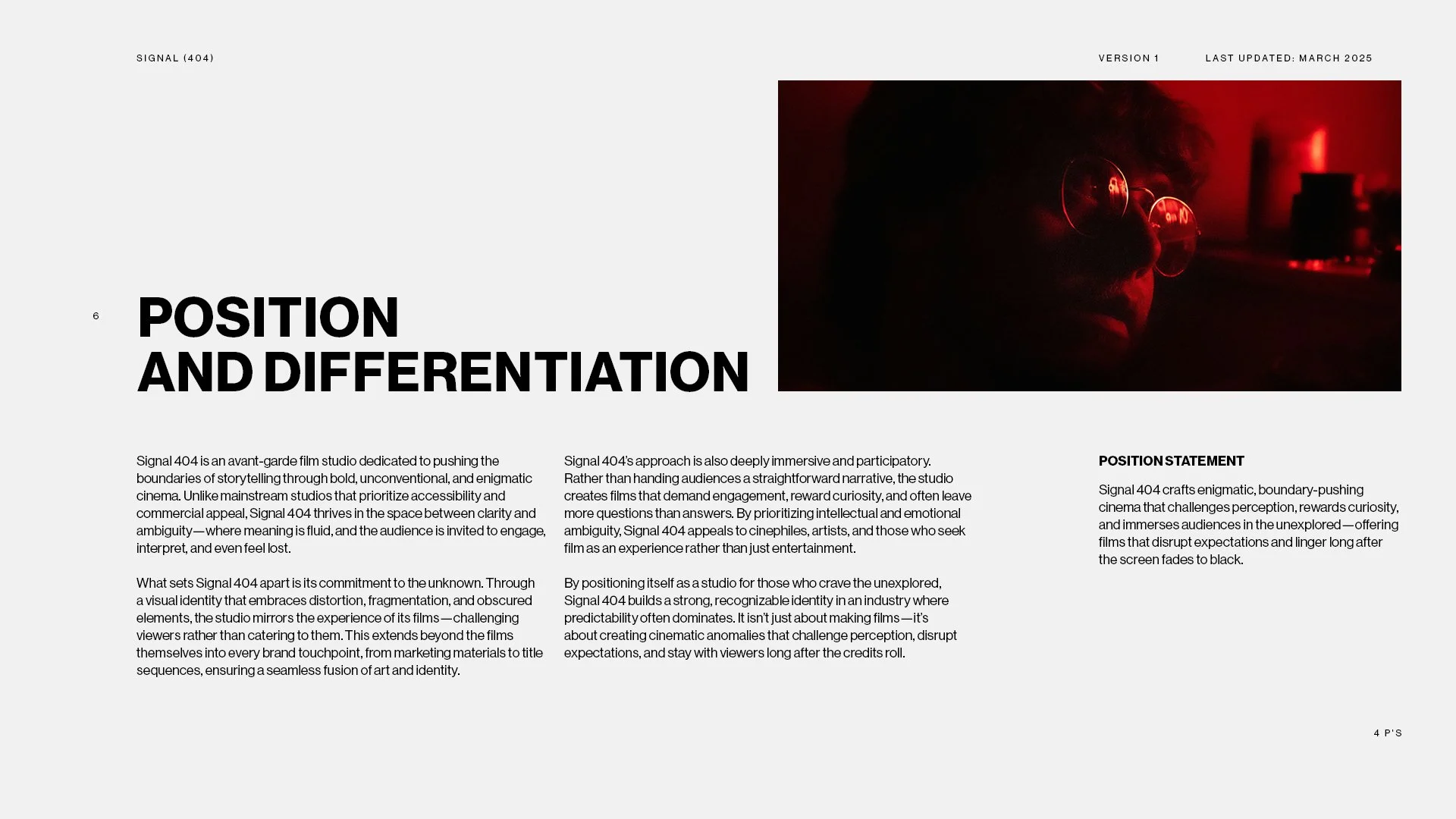 Signal 404 brand guide position and differentiator slide