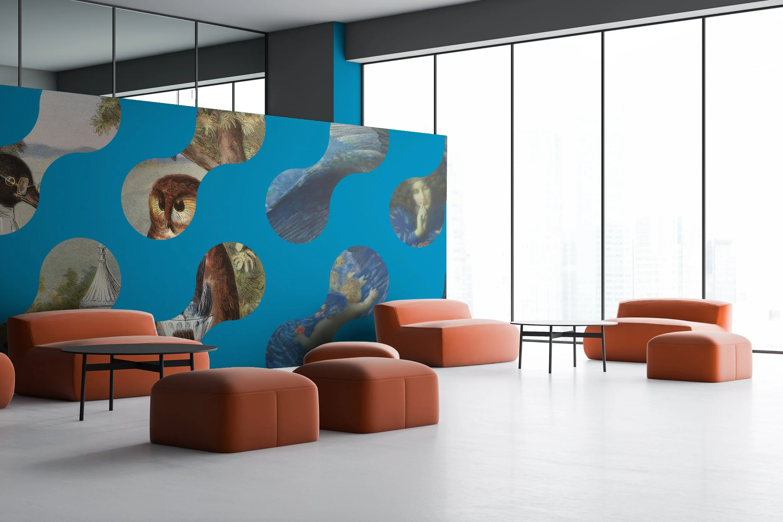 Convergence Museum of Multimedia Art's interior with a wall design utilizing the brands signature pattern