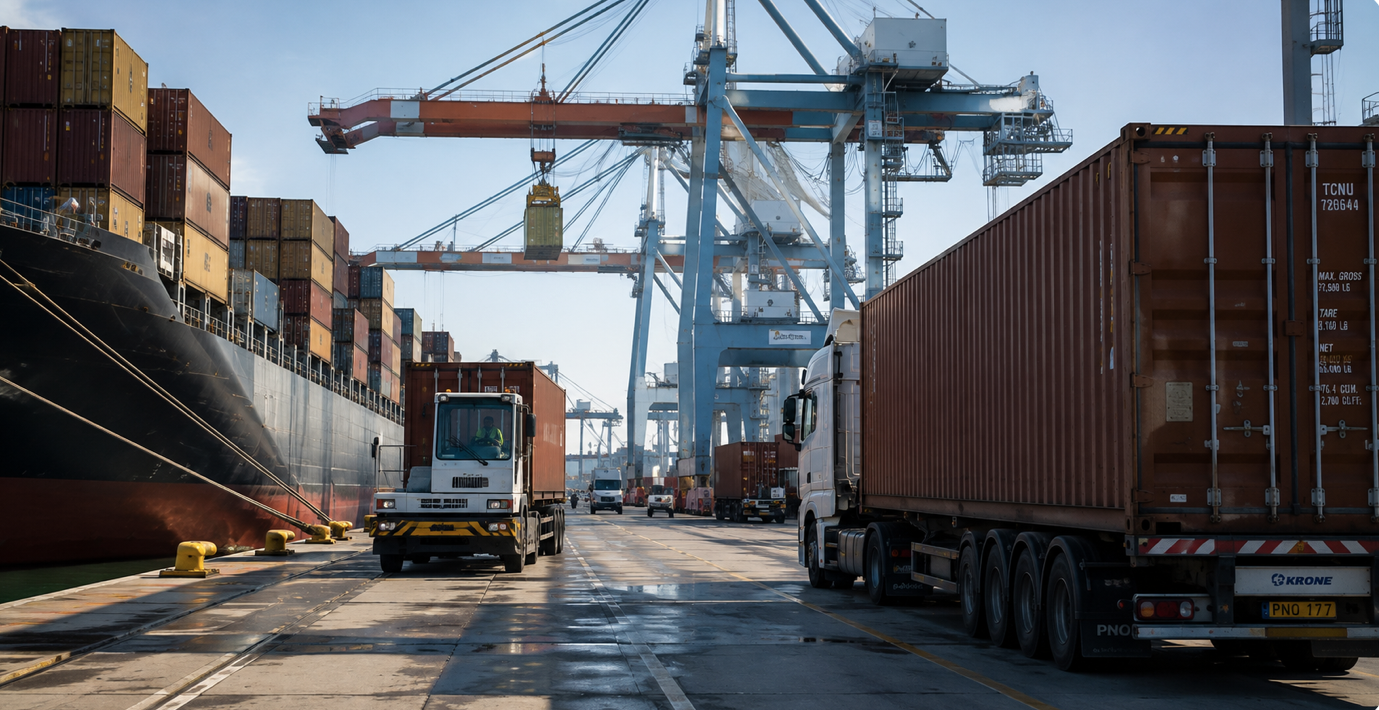 Container terminal illustrating global supply chains and the benefits of shorter local production