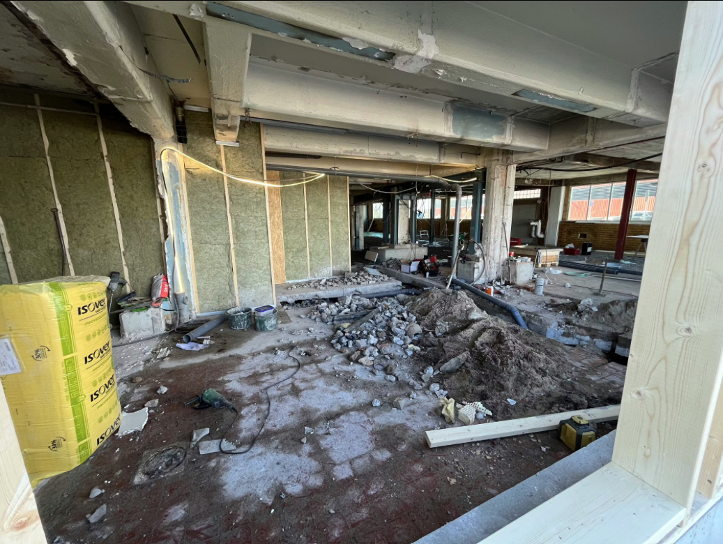 Early-stage reconstruction of additive manufacturing facility in Sweden with exposed structure and groundwork preparation
