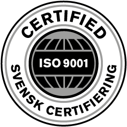 ISO 9001-certifiering för kvalitetsledning av Svensk Certifiering.