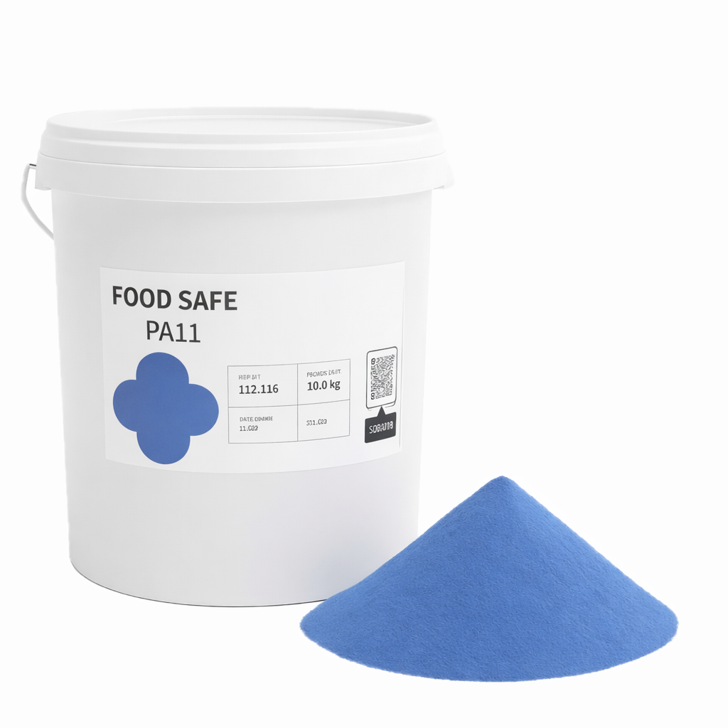 PA11 polymer powder used in special 3D printing applications such as food-safe and high-temperature parts, offered by Norra AM.