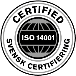 ISO 14001-certifiering för miljöledning av Svensk Certifiering.