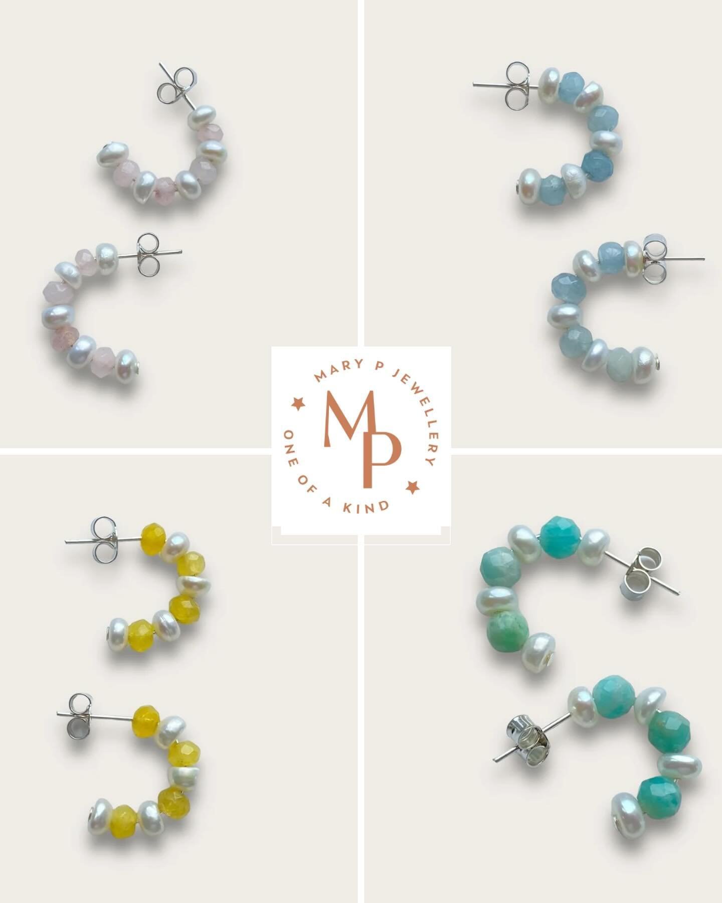 Just finished these gorgeous huggie hoop earrings with pops of colour ready for the sunshine. Choose from pink quartz, aquamarine, amazonite or lemon topaz teamed with pretty freshwater button pearls. 🩷💙🩵💛 #summer #accessories #jewellery #summerv
