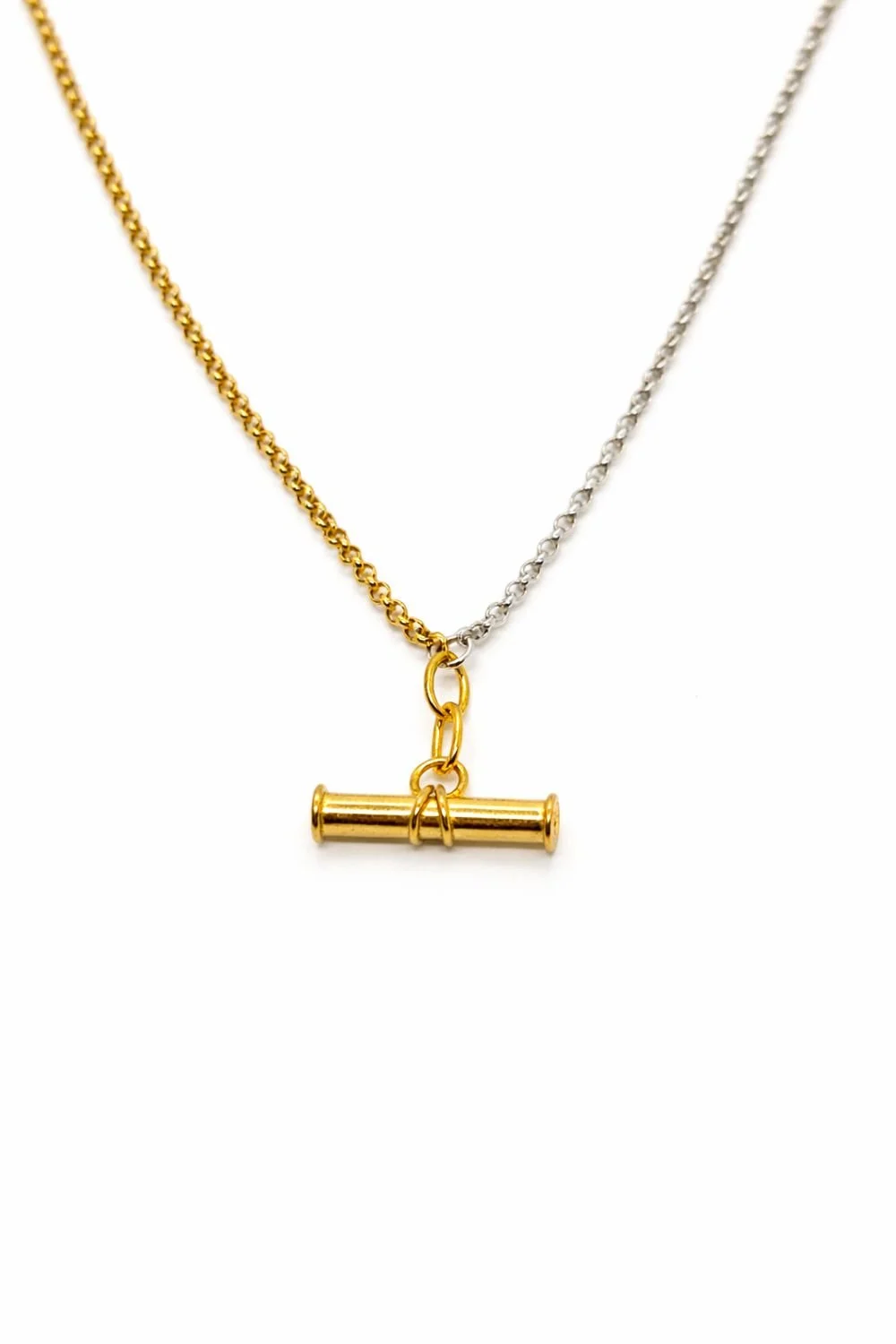 T bar mixed metal,  gold and silver pendant (gold T bar)