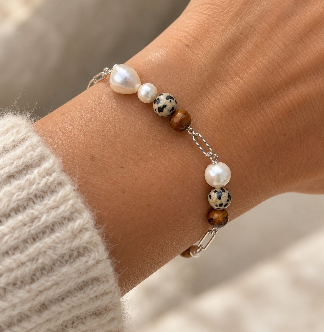 The 'Era Seasons' freshwater pearl and gemstone sterling silver beaded bracelet