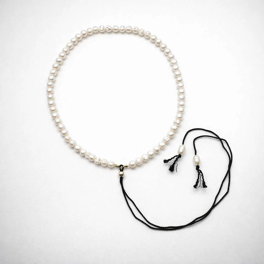 The Season freshwater pearl black silk necklace