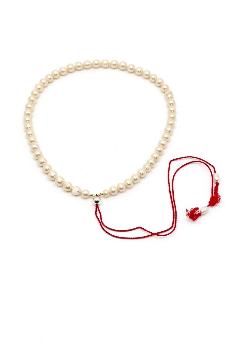 The Season freshwater pearl red silk necklace