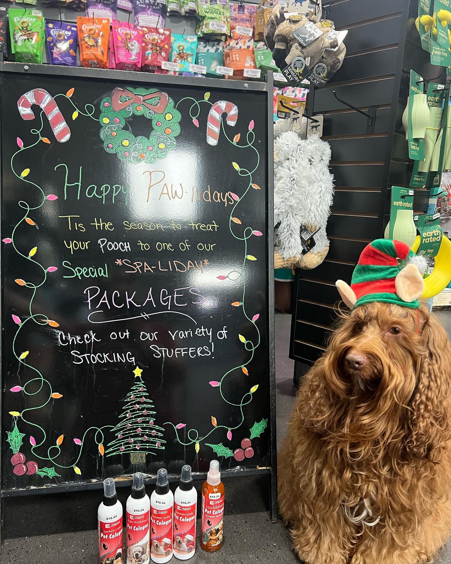Nizmo back again for another stocking stuffer find!

Want your pooch smelling  fresh as snow for Santa Paws? Stop in for a variety of spectacular holiday scents, such as Winter Wonderland, Christmas Cookie or Santa&rsquo;s Cider! Your sweet little su