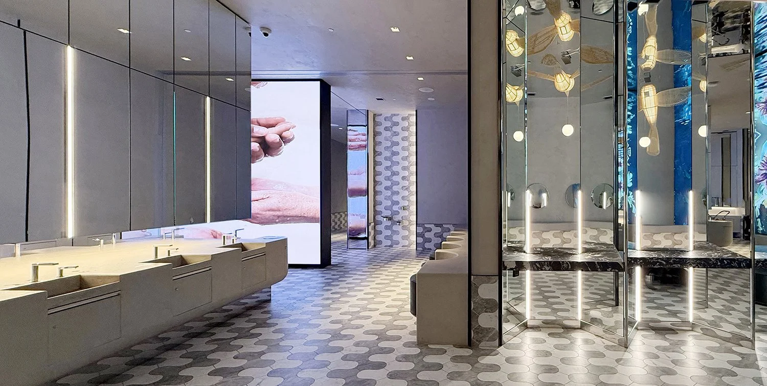 Commercial restroom interior design at Royalmount