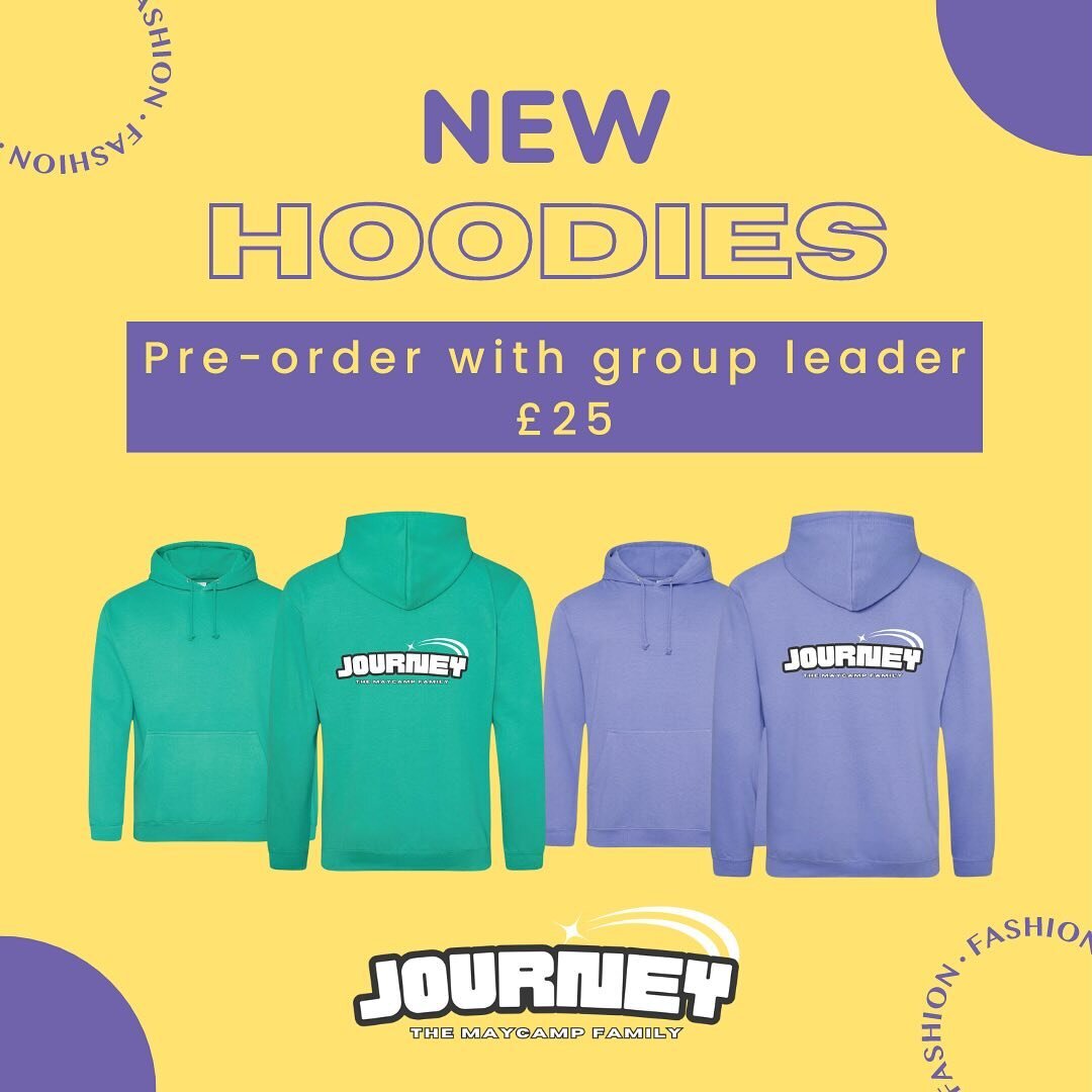 Look out!! Here are Maycamp 2024 hoodies!! Get yours pre-ordered via your group leader - go hassle them now!!
*LEADERS* you can order online via our website!
www.maycamp.org
