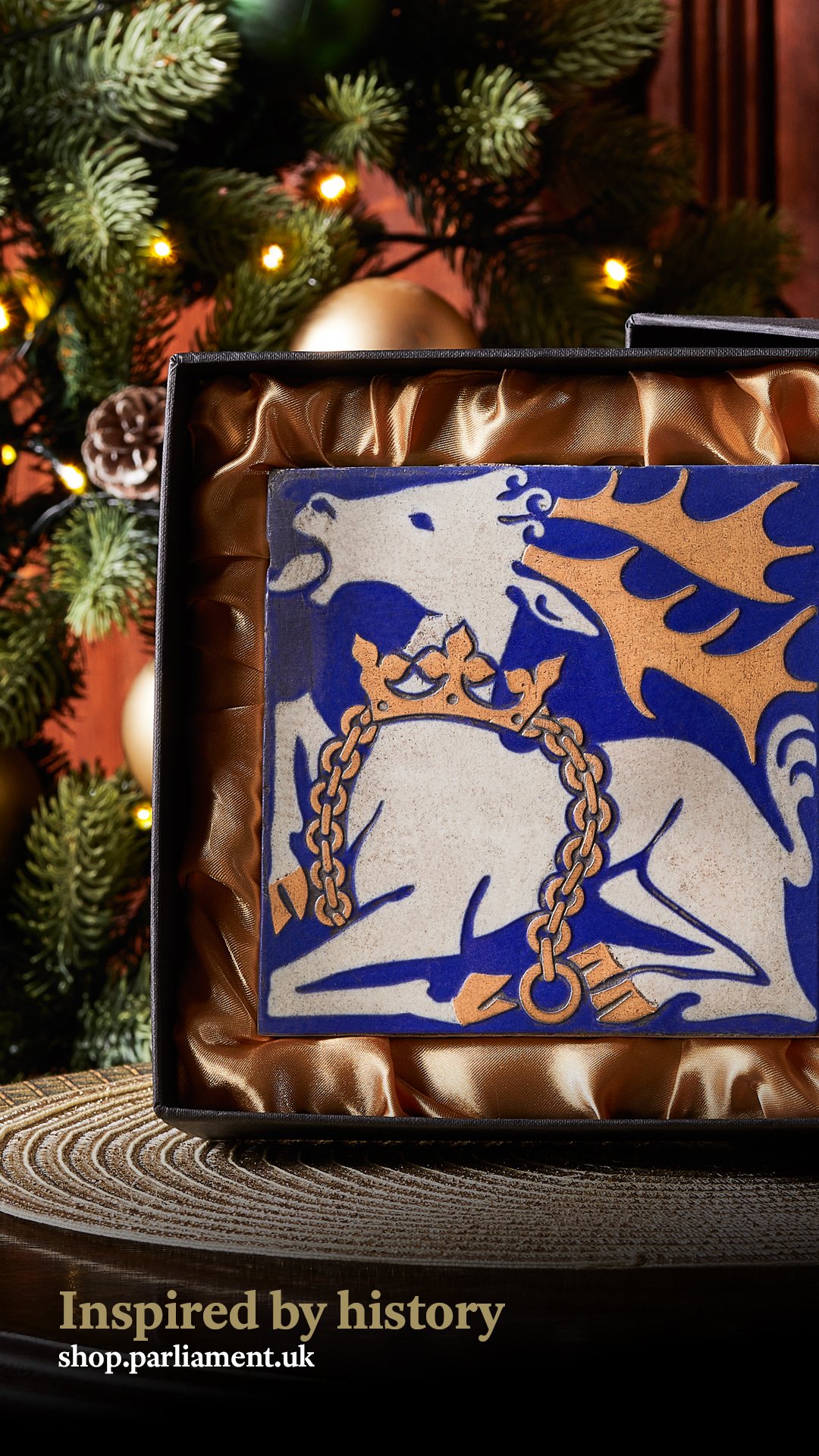 Close up of the White Hart encaustic tile