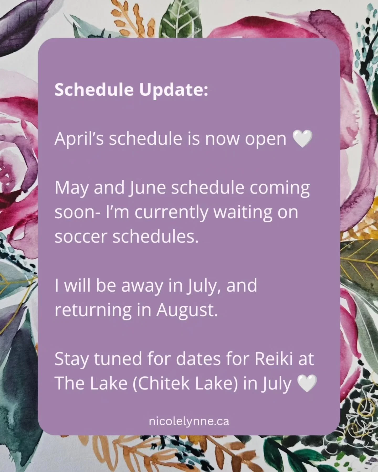 Planning ahead- grateful to be scheduling into the coming months. 
April is now open. May and June will be coming once I have soccer schedules.
Thank you for your patience and support, I appreciate it more than you know!!
Reiki at The Lake (Chitek La