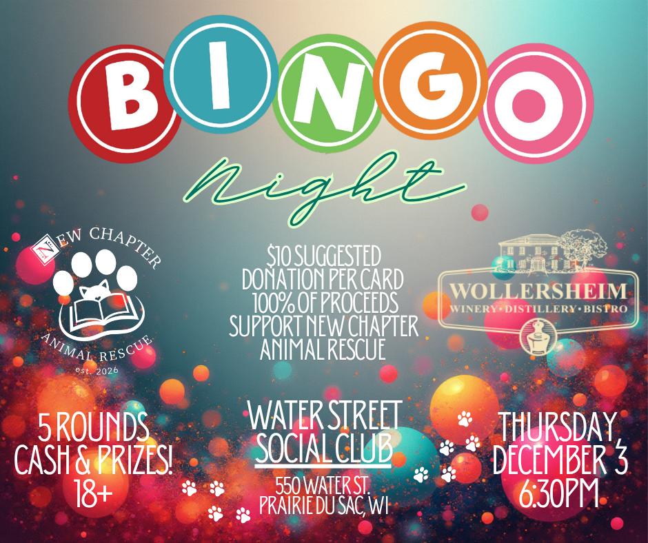 Bingo Night with New Chapter Animal Rescue &amp; Wollersheim Winery &amp; Distllery