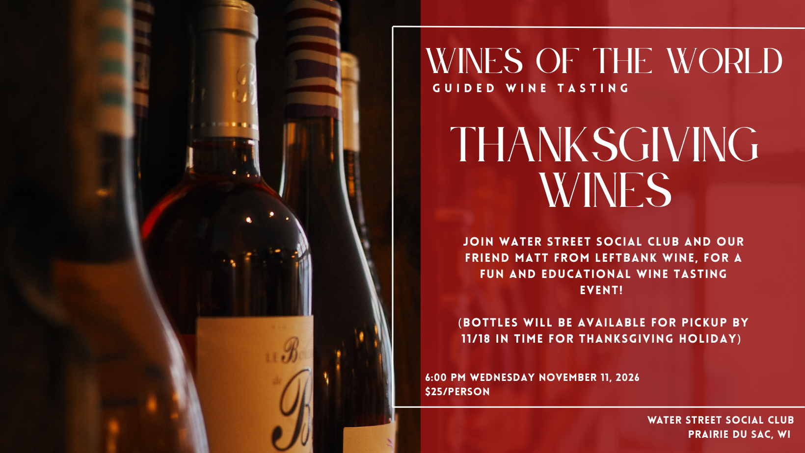 Wines of the World Tasting - Thanksgiving Wines
