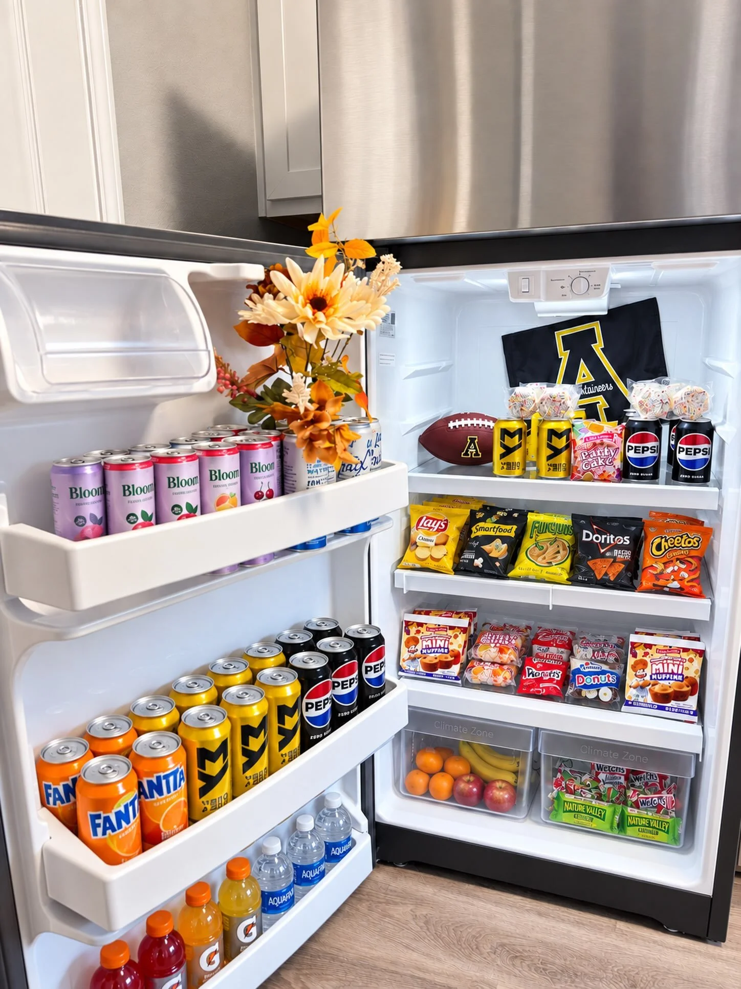 Our WOW Fridge is stocked for autumn and App State game day! 🏈🍂 Stop by The Village for a tour today, grab a treat, and see why there&rsquo;s so much to love about calling our community home. Go &lsquo;Neers! 💛🖤

#appstatehousing #appstate2030 #b