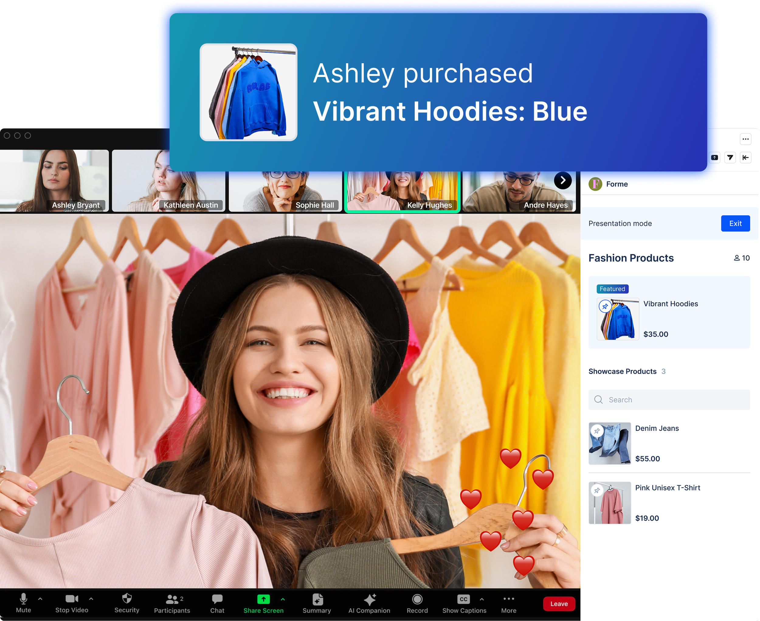 Shopify merchant selling products during a Zoom meeting with Z Shop.