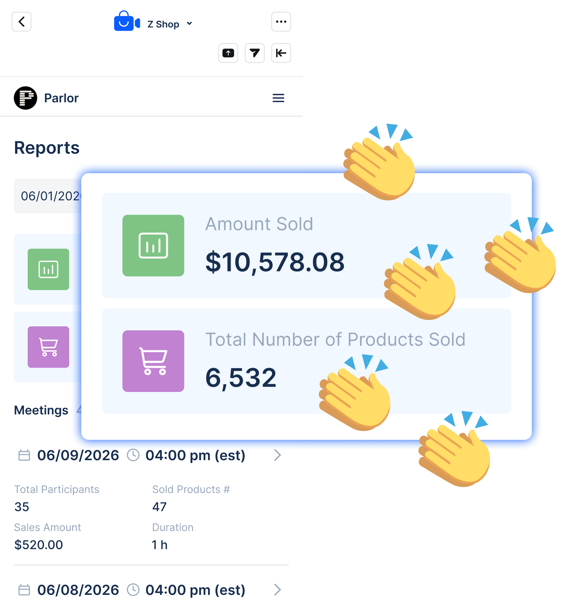 Shopify merchant selling products during a Zoom meeting with Z Shop.