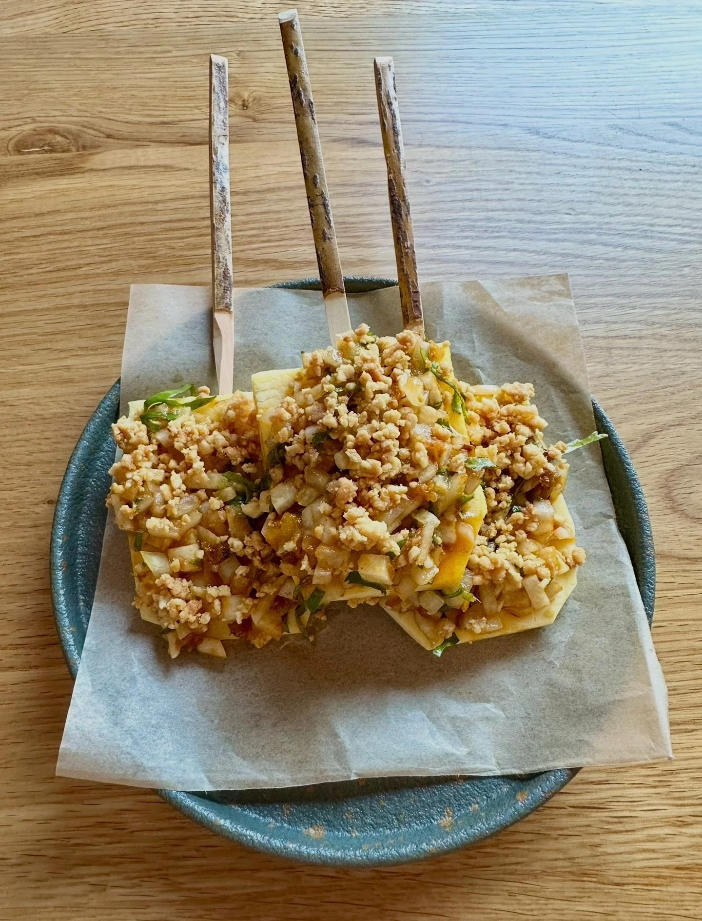 Mango Skewers, Naks-style: fruit on fire with a salty-sweet snap. 

A nod to manggang hilaw + bagoong&mdash;that classic Filipino street combo&mdash;reworked for the grill. Charred mango goes bright with jicama (singkamas) salsa, punched up by shrimp