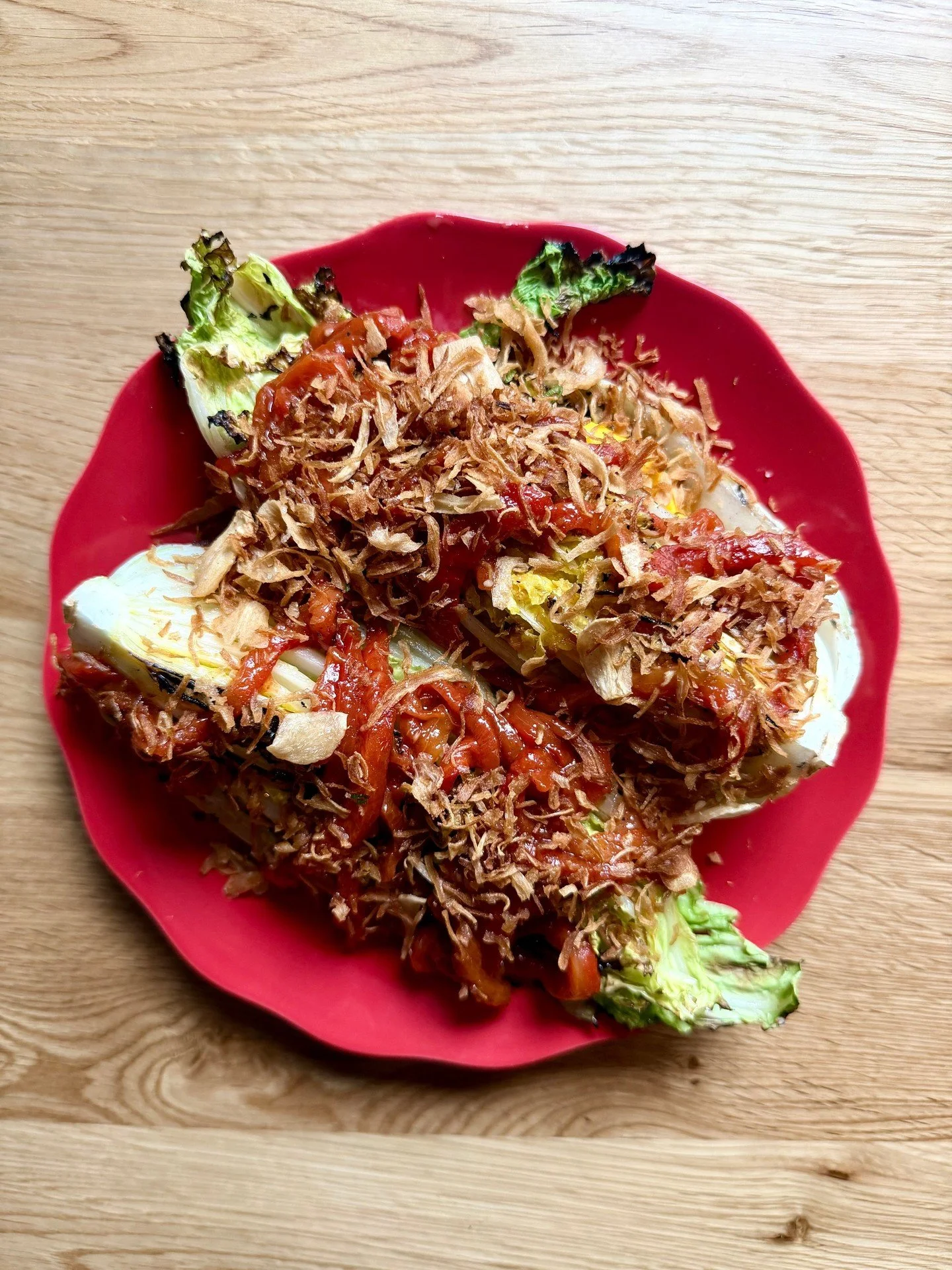 Cabbage, but make it the thing everyone fights over. 😏 Inihaw na Pechay, straight off the grill; Grilled Napa cabbage hearts, carrot pur&eacute;e, soy-calamansi vinaigrette. ⁠
⁠
Veggie people, sound off 👇 what are you ordering with it?⁠
⁠
#naksnyc 