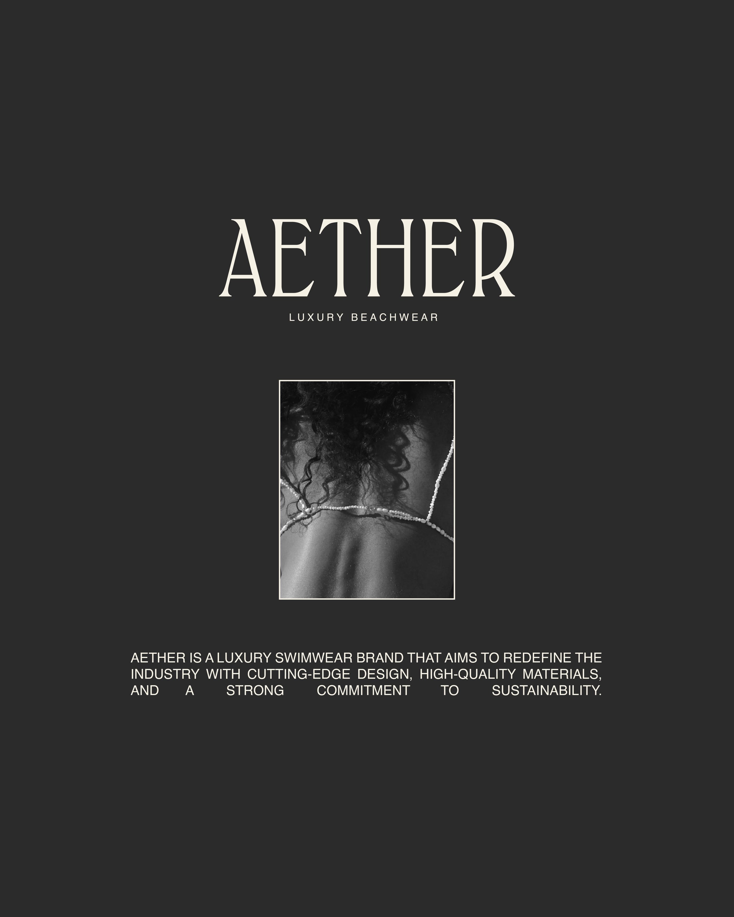 Aether branding logo shown on an Instagram post layout with neutral, beach-inspired tones and elegant typography
