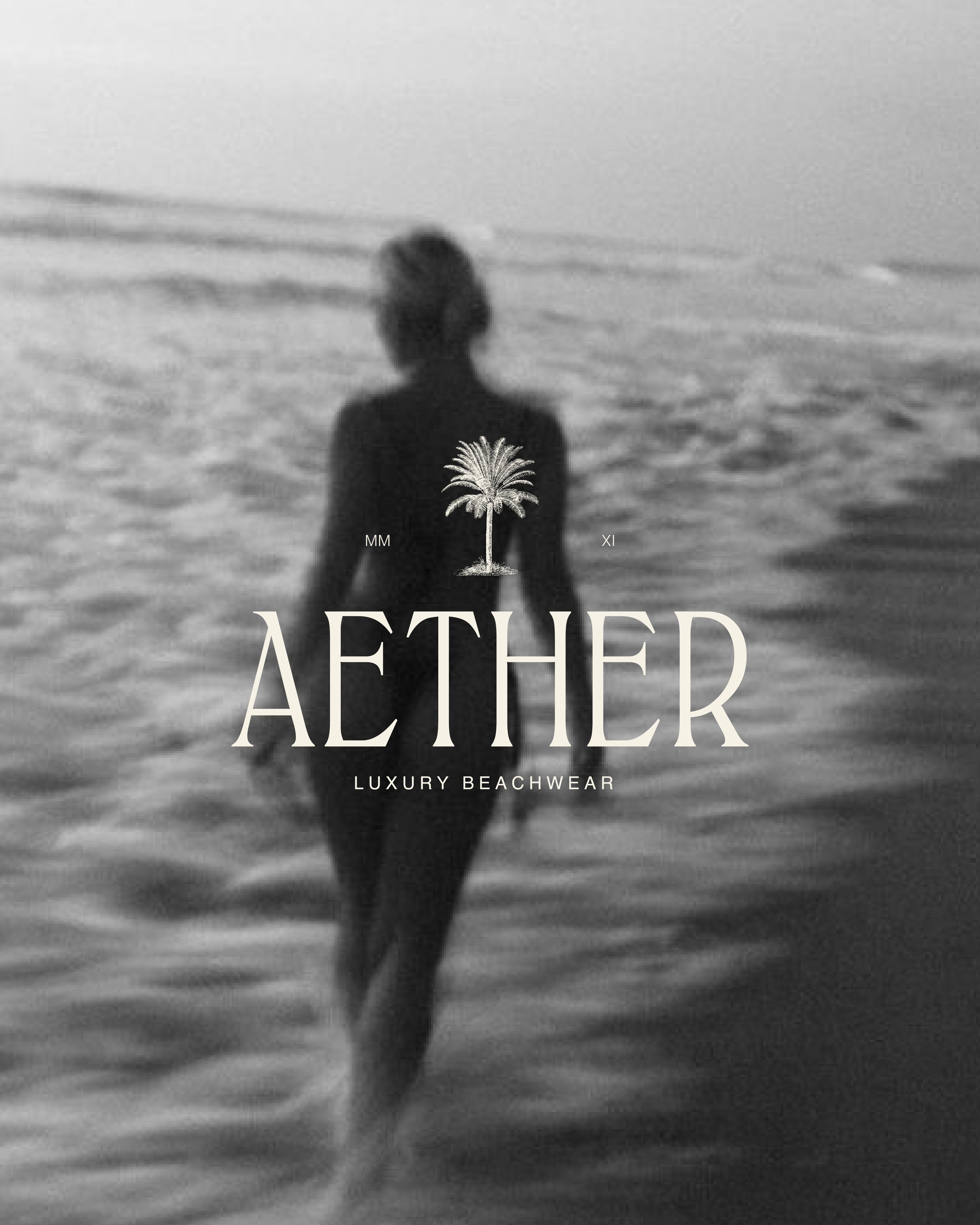 Close-up view of the Aether semi-custom logo design for luxury beachwear branding