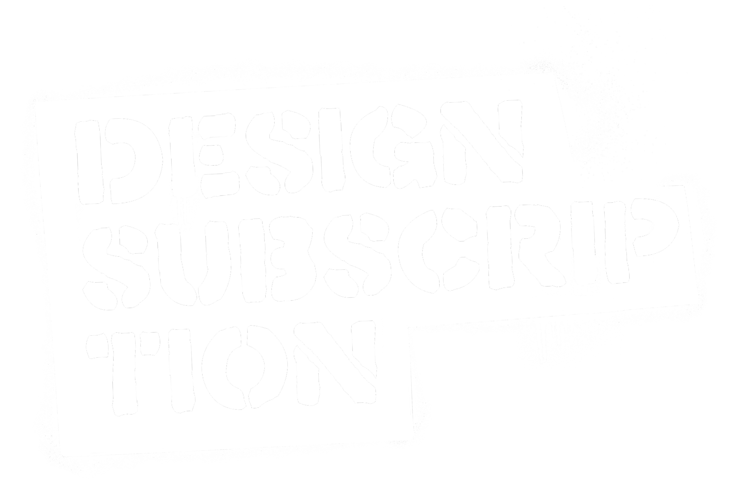 Graffiti-style black and white stencil art with the words "Design Subscription?" in bold, irregular letters on a black background.