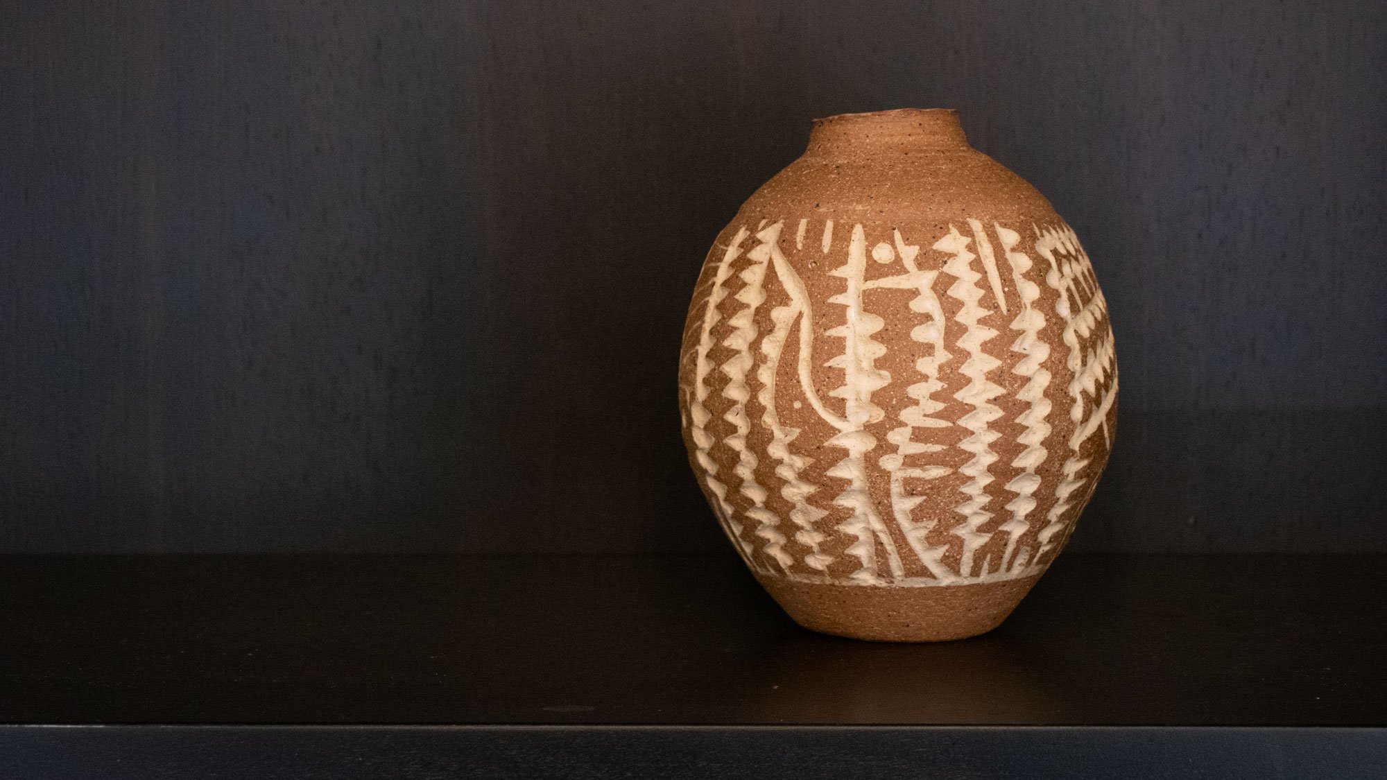 Carved Stoneware Bud Vase