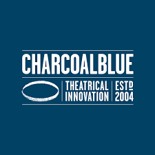 Charcoal Blue logo with text 'Charcoal Blue, Theatrical Innovation, EST 2004' on a dark blue background.