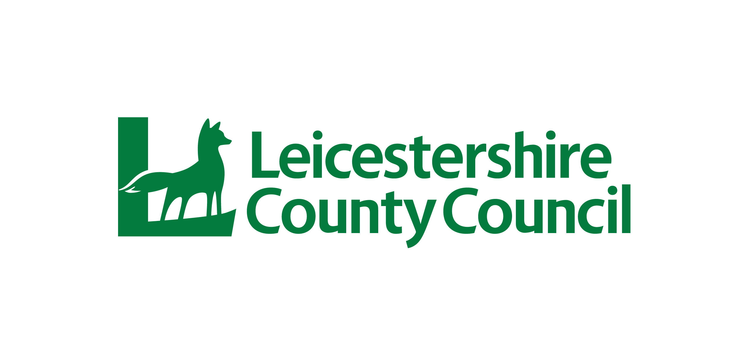 Leicestershire County Council logo with a green stylized dog and the text 'Leicestershire County Council' in green.