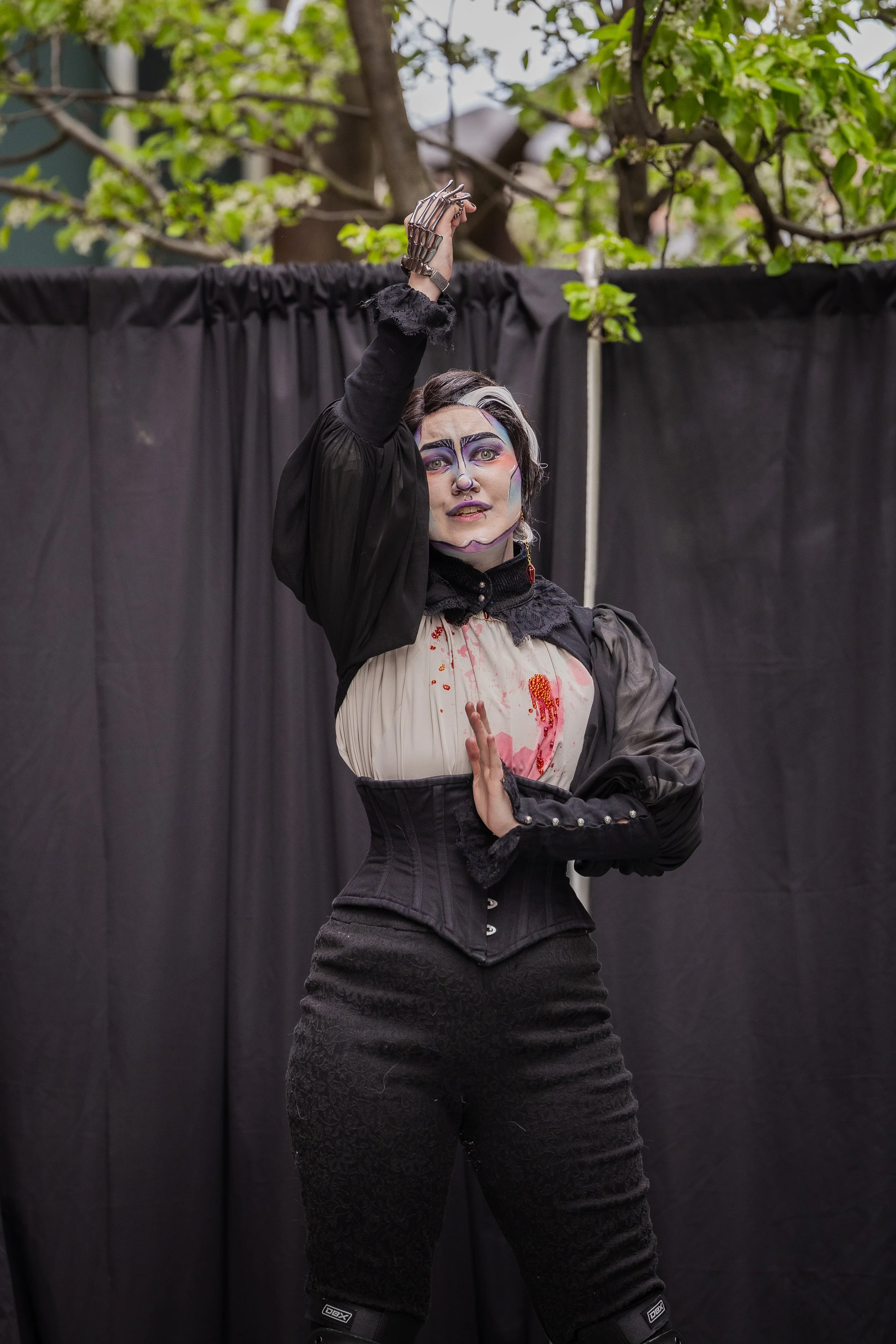 Hampshire Pride (2024). Rhinestone blood stains and custom earrings.