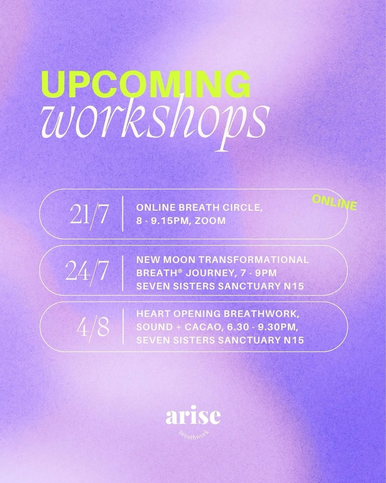 ✨NEW workshops coming up online &amp; in @sevensistersanctuary&hellip; including the super special Heart Opening Breathwork, Sound &amp; Cacao journey I&rsquo;ve been co-creating with @mindlikewaterwellbeing for a couple of years now. These always se