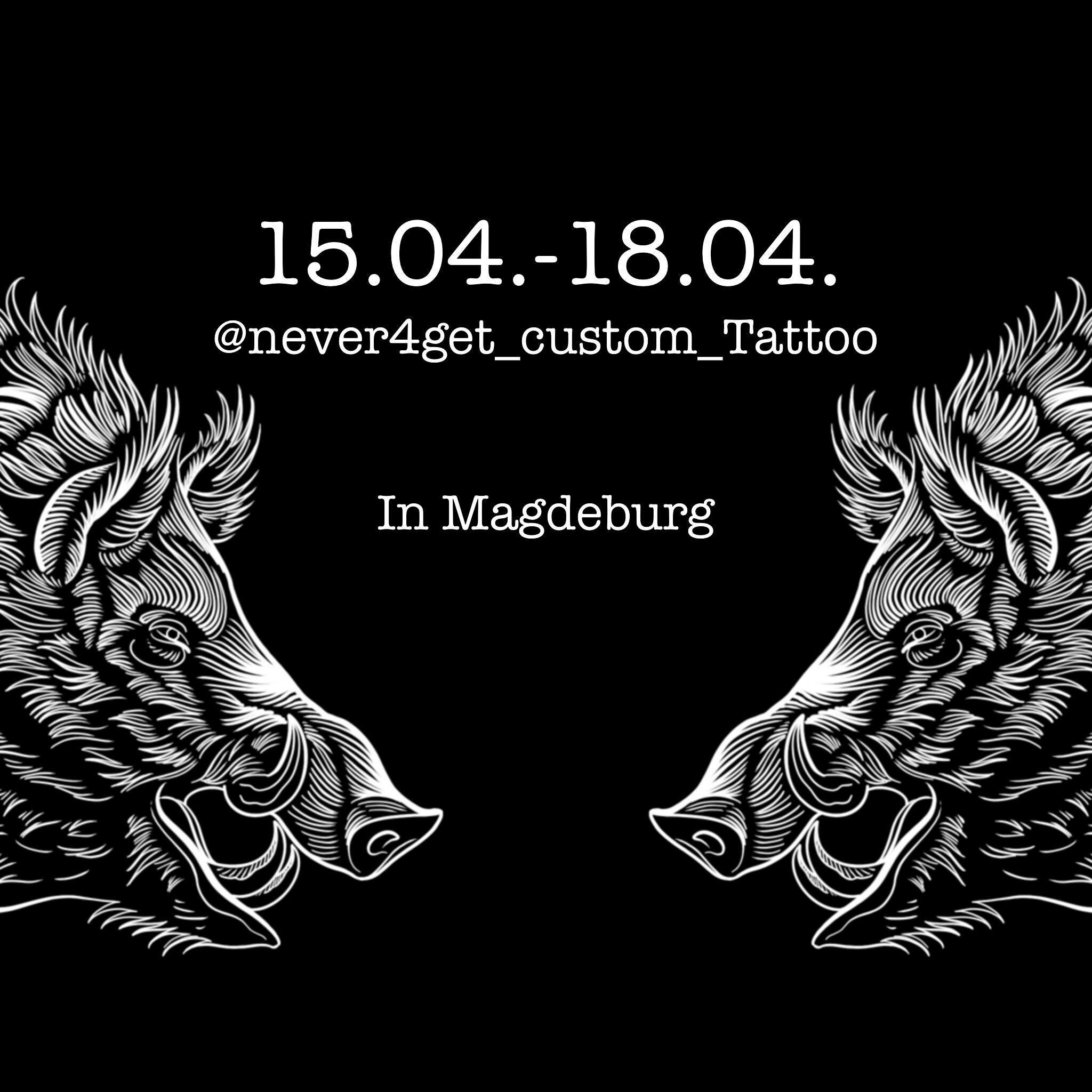 Vom 15.-18.04. bin ich in der alten Heimat und freue mich, bei @never4get_custom_tattoo zu Gast zu sein.
F&uuml;r Termine meldet euch gerne!