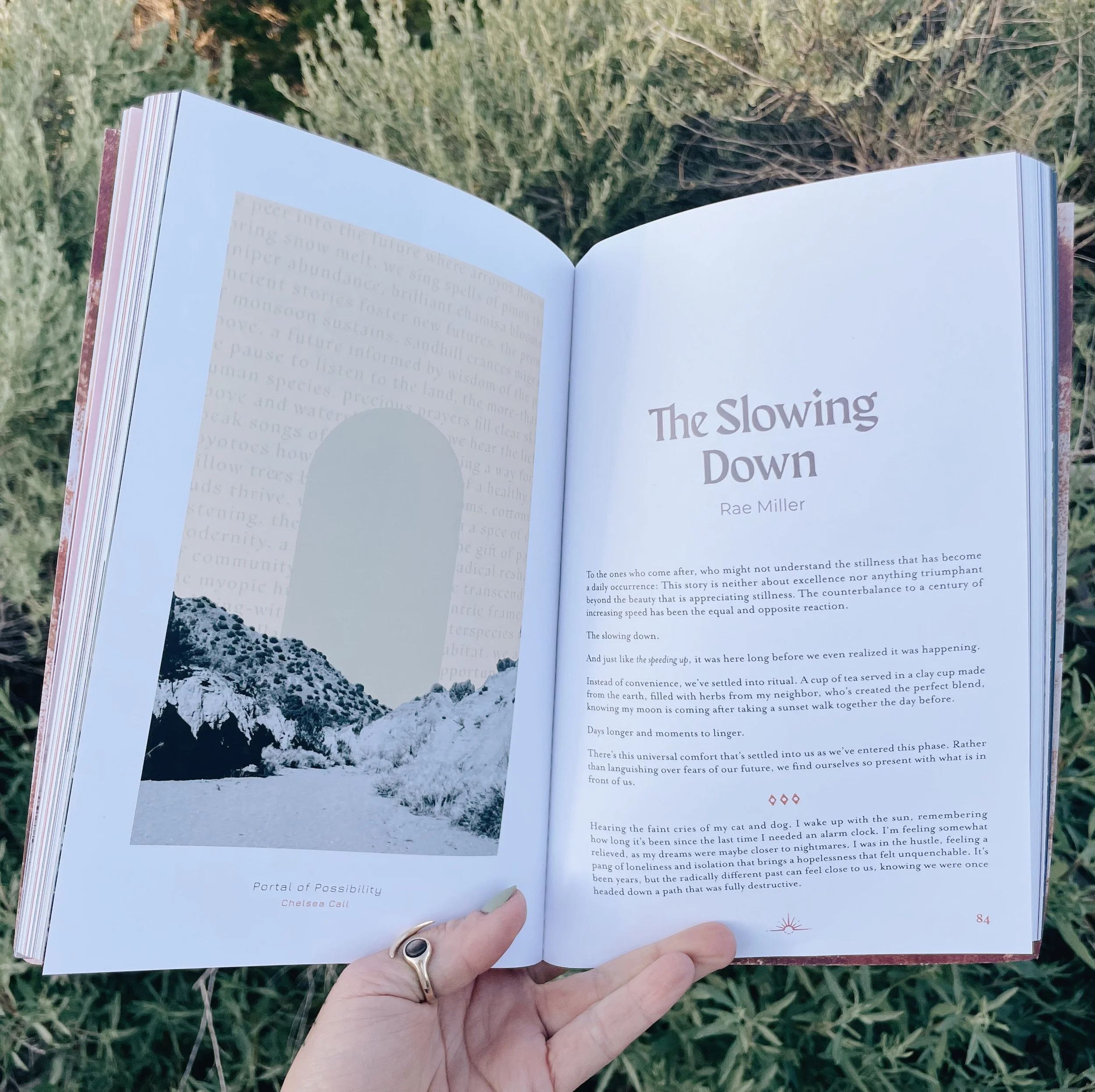 insert from into the unknown,together holding an image of chelsea call's visual contribution alongside a story by rae miller