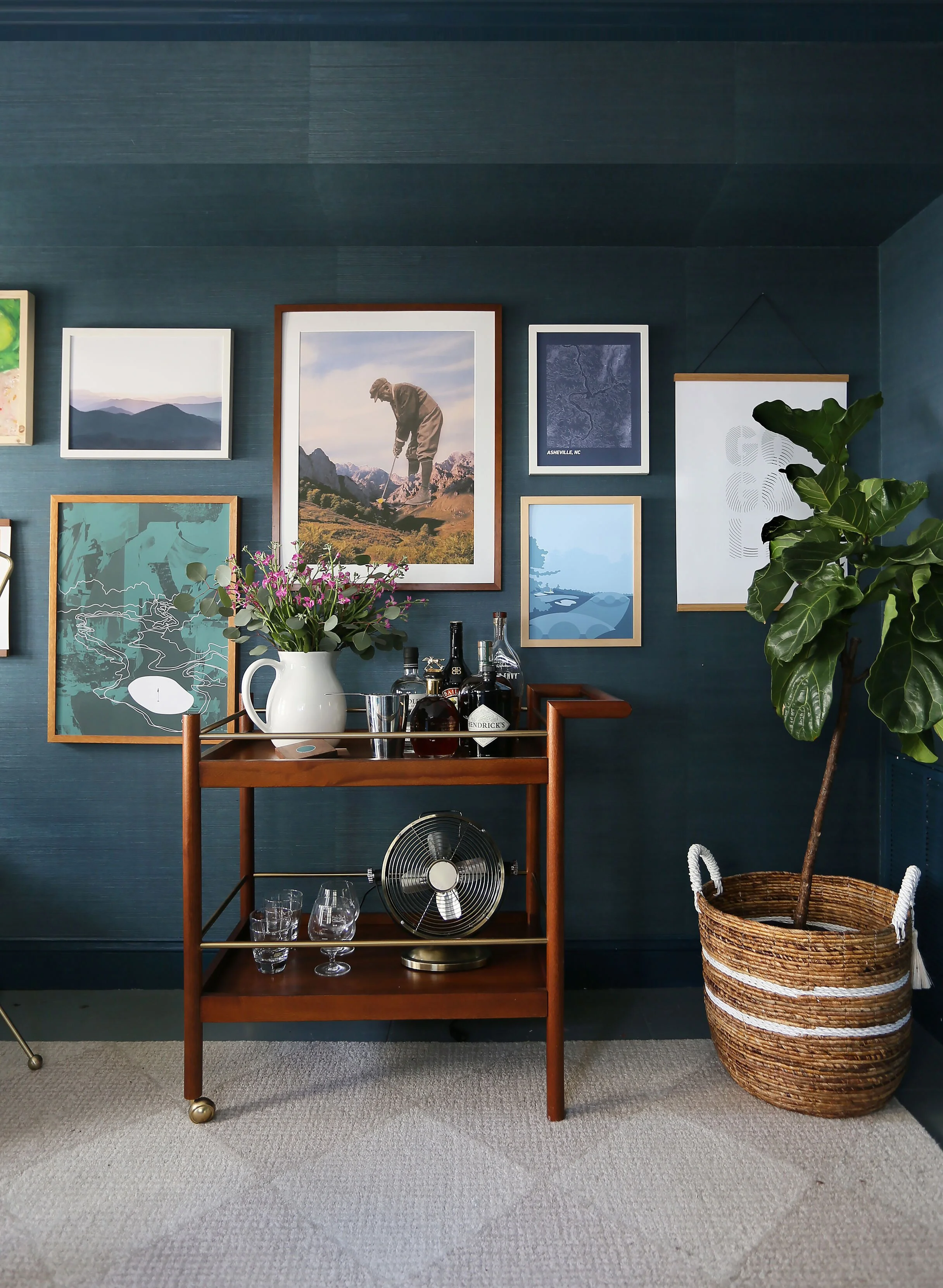 A Dark &amp; Cozy Cottage Office for Art (&amp; Golf) Lovers