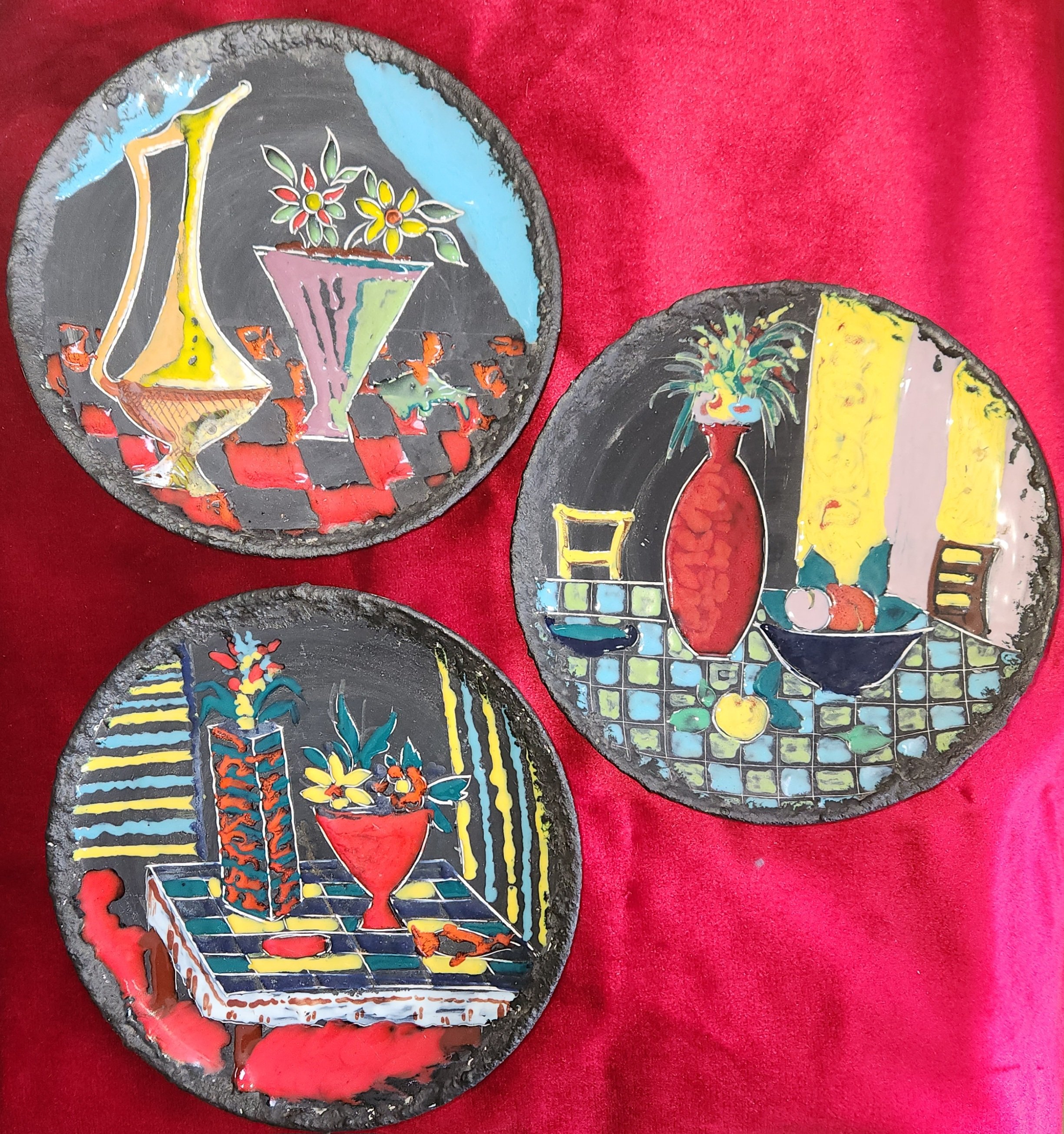 trio of decorative Italian ceramic plates